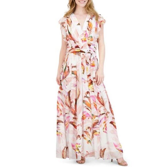Donna Ricco Floral Flutter Sleeve Maxi Dress in Ivory Multi at Nordstrom, Size 1 - Picture 1 of 4